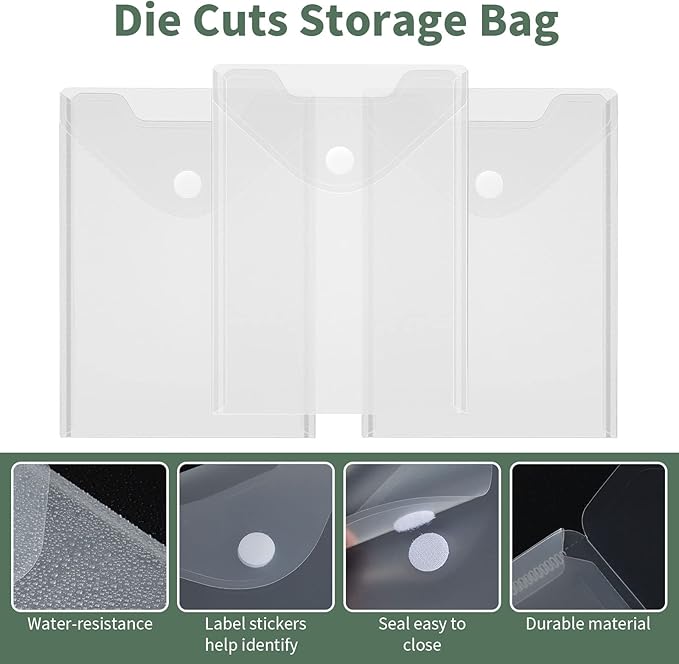 24 Pack Large Clear Die & Stamp Storage Bag Transparent Plastic Folders for Cutting Dies Stencil Embossing Crafts for DIY Scrapbooking Paper Card Craft Organizer Holder