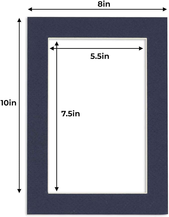 8x10 Mat for 6x8 Photo - Precut Navy Picture Matboard for Frames Measuring 8 x 10 Inches - Bevel Cut Matte to Display Art Measuring 6 x 8 Inches - Acid Free ONE MAT with Backing Board & Clear Bag