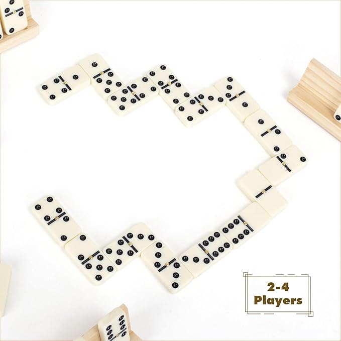 Double 6 Dominos Set for Adults, Durable 28 Tiles Dominos with 4 Wooden Racks and Carrying Case,Classic Board Games,Portable Travel Game