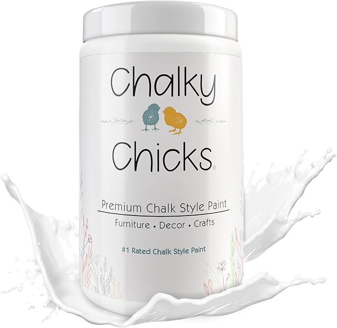 Chalky Chicks All-in-One Chalk Paint for Furniture or Cabinet -32 FlOz-Matte Finish Powdered Snow (Pure White) for Metal, Wood Furniture Paint - No Sanding All-in-One for Home Decor & Crafts, USA Made