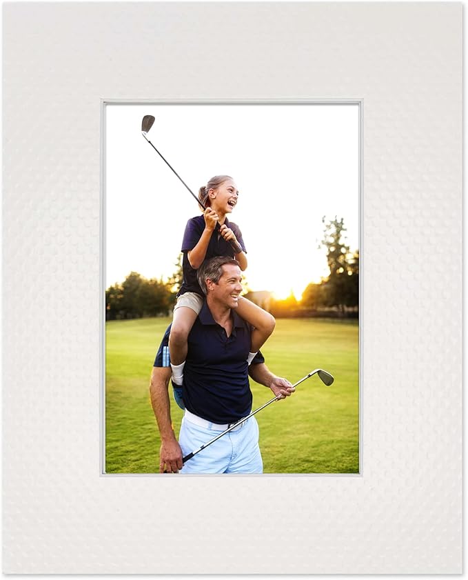 8.5x11 Mat Bevel Cut for 7x9 Photos - Acid Free Golf Ball Texture Precut Matboard With Backing Board and Crystal Clear, Self Seal Photo Mat Bag - For Pictures, Photos, Framing - 4-ply Thickness