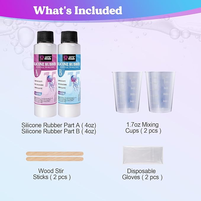 LET'S RESIN 8oz Silicone Mold Making Trial Kit, Fast Cure Mold Making Silicone Rubber, Easy Mixing, Flexible Platinum Cured Molding Silicone for Casting Resin Molds & Silicone Molds (Translucent)