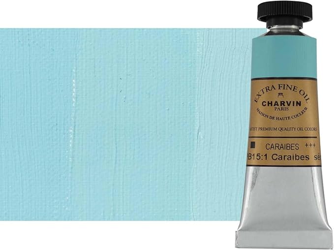 Charvin Extra Fine Oil Paint, Caribbean Blue 20 ml - Triple-Milled, Rich Texture, Poppy Oil-Based, Light-Fast, Handmade, Archival Quality