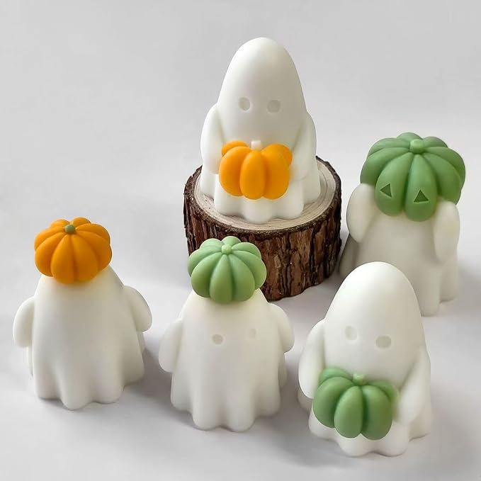 Ghost Holding Pumpkin Resin Mold, Halloween Candle Making Molds Fun Kit Cute Ghost and Pumpkin Epoxy Resin Molds Silicone DIY Craft