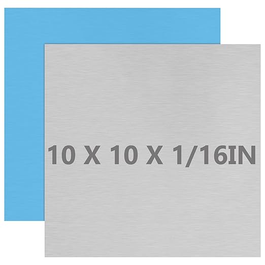 2Pack 6061 T651 Aluminum Sheet Metal 10 x 10 x 1/16 (0.06”) Inch Plain Thin Aluminum Plate Covered with Protective Film, Heat Treatable Rectangle 1.5MM Aluminum Metal Plate for Crafting, Industrial