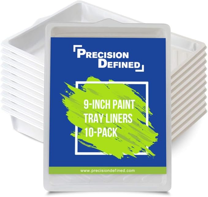 Precision Defined Paint Trays, Paint Roller Trays Liner, Plastic Paint Pan for Roller Brushes, Painting Tray for Painting with Deep Paint Pocket (Paint Tray Liner (10-Pack), 9-inch)
