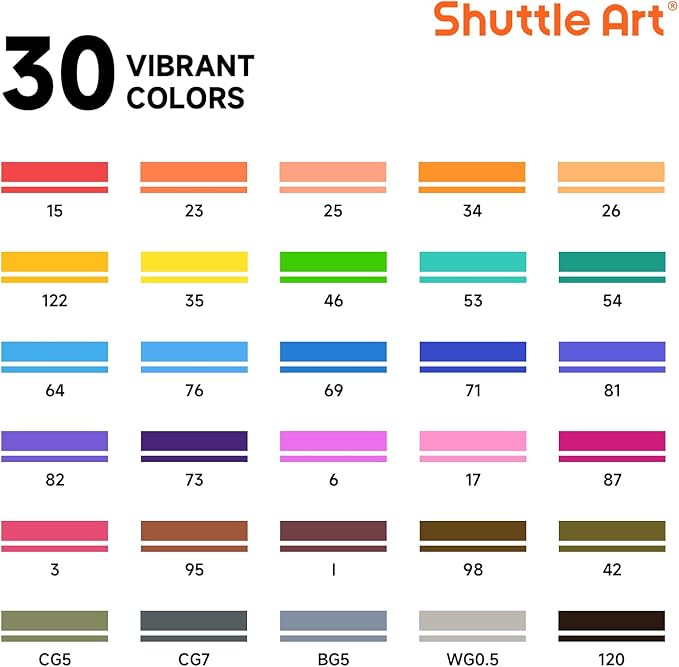 Shuttle Art 30 Colors Dual Tip Art Markers Permanent Marker Pens Highlighters Perfect for Illustration Adult Coloring Sketching and Card Making