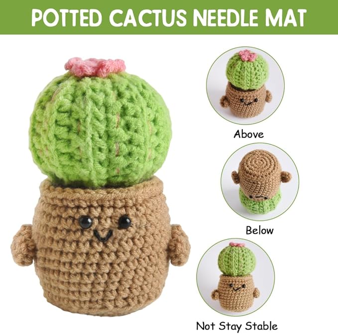 Cactus Pin Cushion, Handmade Knitted Pincushions, Cute Pin Cushions Needle Holders for Sewing Quilting Accessory, DIY Crafts or Patchwork Decor.Flowerpot Design Cactus