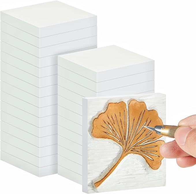 Frienda 24 Pcs 2" X 2" Rubber Carving Blocks Linoleum Blocks for Printmaking, Stamp Making, DIY Crafting, Scrapbook, Painting, Soft and Easy to Carve (White)