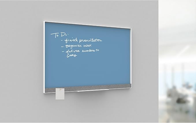 U Brands Magnetic Glass Dry-Erase Board, 36" x 48" Inches, Blue Surface, White Aluminum Frame