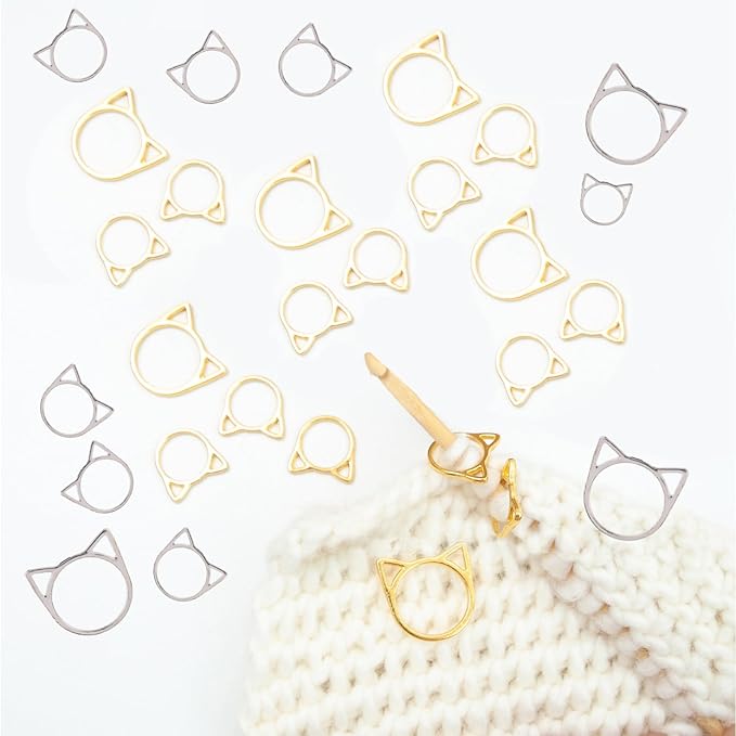 Hilsayum 30PCS Cat Stitch Marker Knitting Stitch Markers Metal Crochet Markers Ring Crocheting Accessories for Weaving, Handmade Crafts