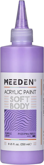 MEEDEN Purple Gray Acrylic Paint: Matte Finish - 250ml/8.45oz Soft Body Bulk Acrylic Colors in Ergonomic Bottle - Fluid Flow Art Paints for Artists Canvas Painting