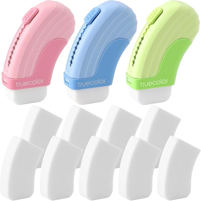 12Pack Sliding Retractable Eraser 3Pcs Large Push up Mechanical Eraser with 9Pcs Erasers Refills Cute Art Drawing Pencil Erasers for Home Office Supplies Funny Stationery Gifts for Boys Girls