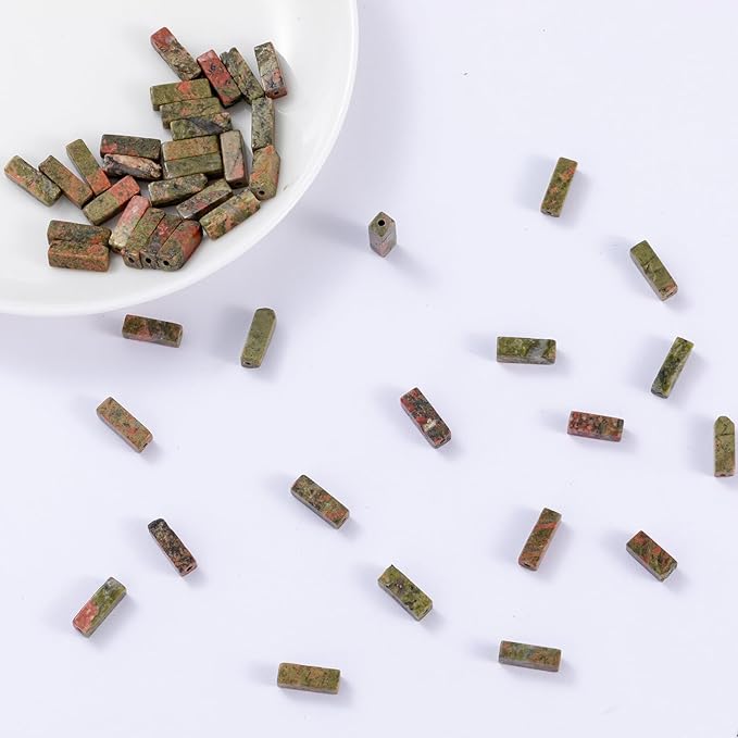 Natural Unakite Rectangle Tube Beads 4x13mm 38cm/str Loose Semi Gemstone Stone Beads for Making Bracelets Necklace Earrings