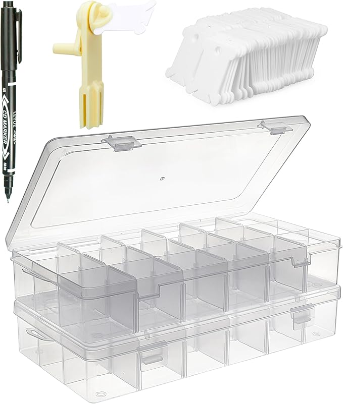 Embroidery Floss Organizer, 2 Removable 18 Compartments Cross Stitch Thread Storage Box with 200 Plastic Embroidery Floss Bobbins, 1 Floss Winder and 1 Marker