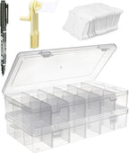 Embroidery Floss Organizer, 2 Removable 18 Compartments Cross Stitch Thread Storage Box with 200 Plastic Embroidery Floss Bobbins, 1 Floss Winder and 1 Marker