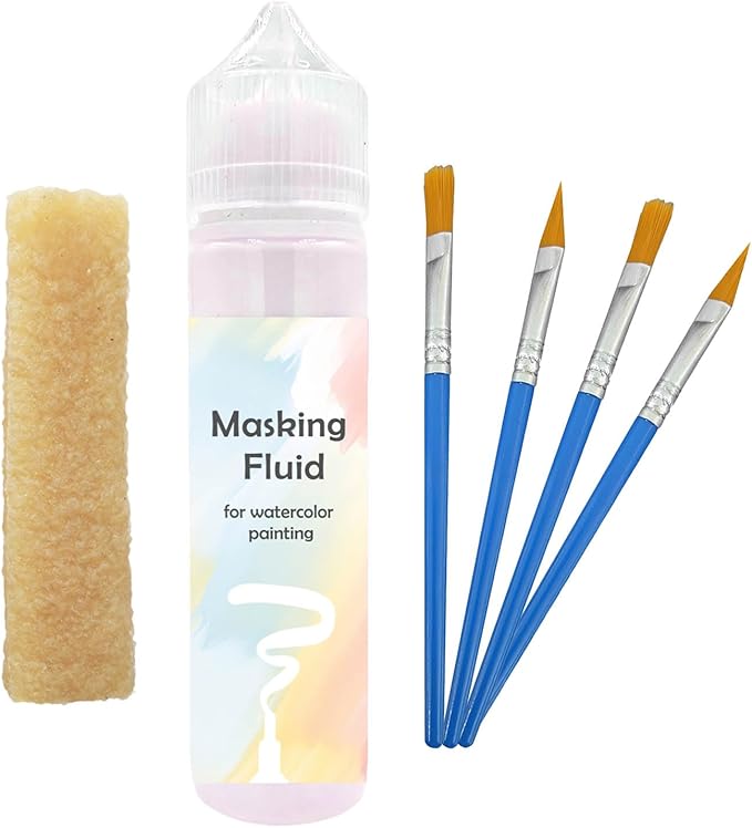 Pink Watercolor Masking Fluid - Professional Art Supplies with Brush & Eraser for Artists, Painting Medium Pen