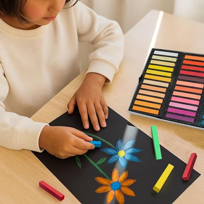 Soft Pastels Set, Square Chalk Pastel Sticks, Assorted Colors for Artists, Students & Beginners, Drawing, Coloring, Sketching, Shading, Blending & Layering (72 Colors)