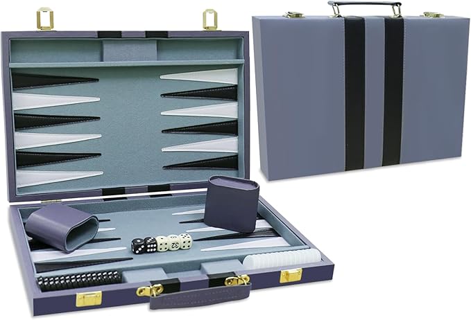 Backgammon Set - Classic Board Game with Premium Leather Case - Portable Travel Strategy Backgammon Game Set for Adults, Kids - Suitable as (11inch, Gray)