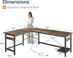 Coleshome 59" L Shaped Gaming Desk with Outlet, L Shaped Desk with CPU Stand, Corner Computer Desk, Home Office Desk, Writing Desk, Vintage