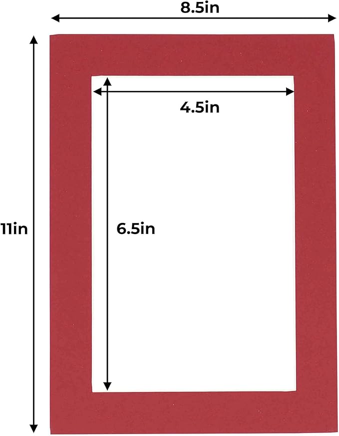 5x7 Mat for 8.5x11 Frame - Precut Mat Board Acid-Free Deep Red 5x7 Photo Matte Made to Fit a 8.5x11 Picture Frame, Premium Matboard for Family Photos, Show Kits, Art, Picture Framing, Pack of 100 Mats