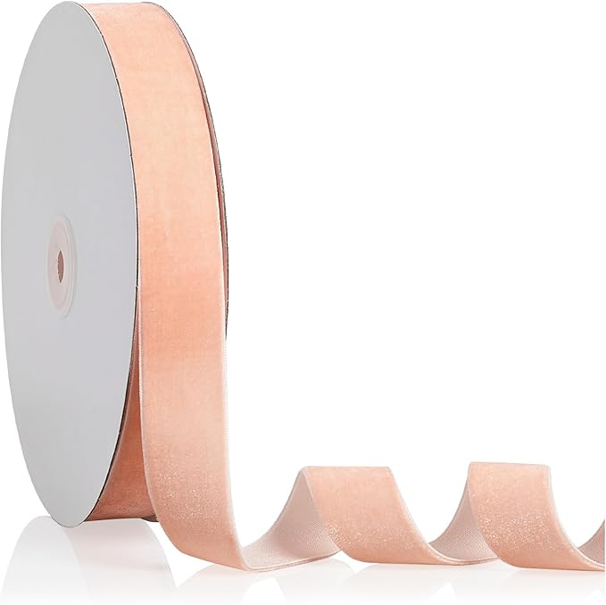 1" X 20 Yards Peach Velvet Ribbon for Christmas Tree Wreath Decoration Handmade Crafts Ornaments Gift Wrapping & Bow Making