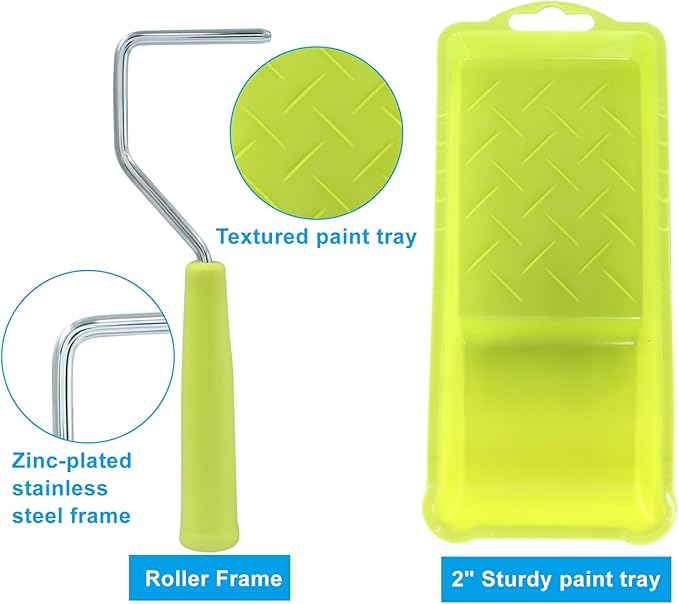 Litoexpe 2 Inch Paint Roller, Mini Paint Roller Kit (Including 6 Ultra-fine Fiber Roller Covers, 1 Paint Tray, and 1 Roller Frame), Touch Up Small Paint Roller for Painting Wall, Door (Green)