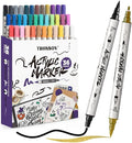 TRANSON 36 Colors Fine and Brush Dual-tip Acrylic Paint Marker Pen Set for Canvas Rock Wood Leather Ceramic DIY Painting