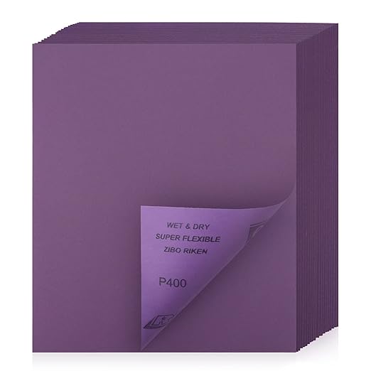 Sandpaper 400 Grit 20 PCS, Wet Dry Sanding Sheets 9 x 11 Inch, Purple Alumina Abrasive Sand Paper for Wood, Metal, Drywall, Resin, Automotive Sanding, Polishing, Grinding, by POLIWELL