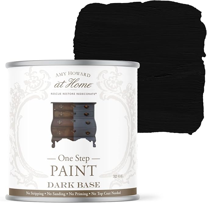 AMY HOWARD AT HOME Chalk-Based One Step Paint for Furniture, Cabinetry, Decor, Finish, and More | No Stripping, Sanding, or Priming | Dark Base | 32 Ounce | Black