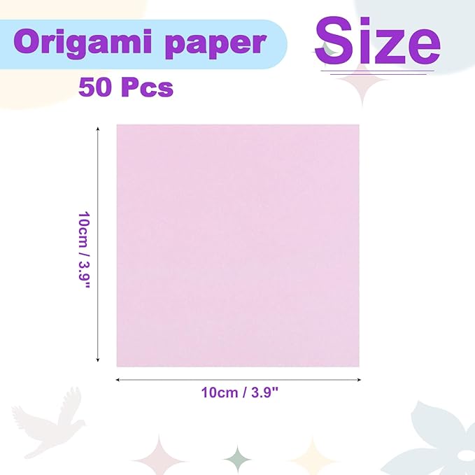 DMiotech 50 Sheets 3.9x3.9 Inch Origami Paper Large, 7 Colors Pink Square Origami Paper Easy Fold Double Sided Colored Paper for DIY Arts and Crafts