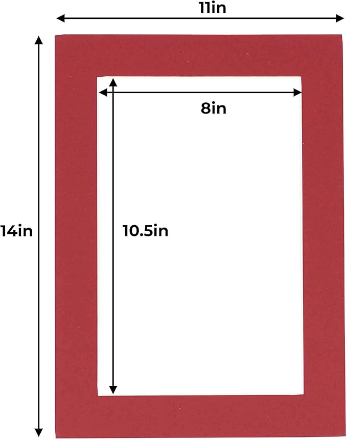 11x14 Mat for 8.5x11 Photo - Precut Deep Red Picture Matboard for Frames Measuring 11 x 14 Inches - Bevel Cut Matte to Display Art 8.5 x 11 Inches - Acid Free ONE MAT with Backing Board & Clear Bag