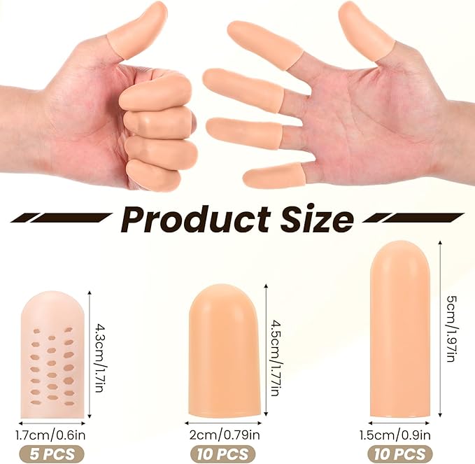 25 Pcs Gel Finger Cots 3 Style Silicone Finger Protectors Rubber Fingertips Protection Caps Cots Fingertip Bandages Band for Relief Cracked Fingers and Other Fingers Pain (Nude)