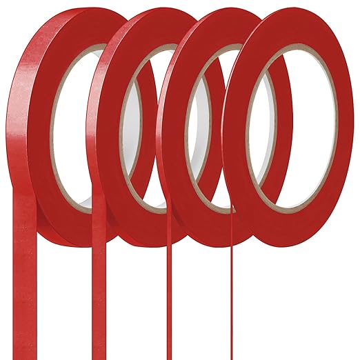 Epakh 4 Rolls Pinstripe Tape, Masking Tape in 1/16, 1/8, 1/4 and 1/2 Inch Wide, for Painters Automotive DIY Car Auto Paint Art (Red,55 yd)