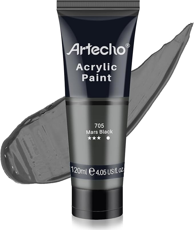 Artecho Mars Black Acrylic Paint (120ml / 4.05oz) Tubes, Art Craft Paints for Canvas Painting, Rock, Stone, Wood, Fabric, Art Supplies
