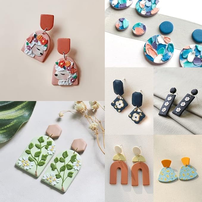 PTFJZ Polymer Clay Cutters for Earring Making - 160pcs Clay Tools Set with Earrings Accessories, 42+8pcs Different Shape Plastic Clay Cutters (Style B-Blue)