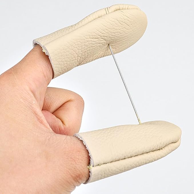 4 Pairs Leather Finger Protector Needle Felting Knitting Finger Thimble Guards Tools, Fingers Thumb Protector for Knitting Sewing Quilting Pin Needles Craft Accessories DIY Sewing Tools(Random Color)