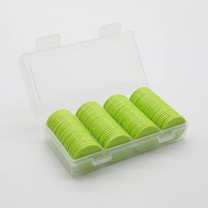 Set of 100 Opaque Plastic Learning Counters Mini Poker Chips Game Tokens with Storage Box (LawnGreen, 1.26 Inch)