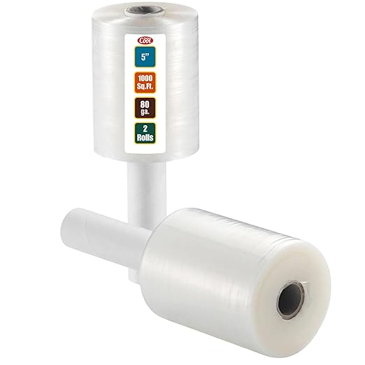 2 Pack Industrial Strength Mini Hand Stretch Wrap 5" 1000 Ft Roll 80 Gauge Thick, Shrink Wrap Roll for Moving Supplies, Furniture, Pallets, Plastic Wrap for Packing, Heavy Duty Stretch Film
