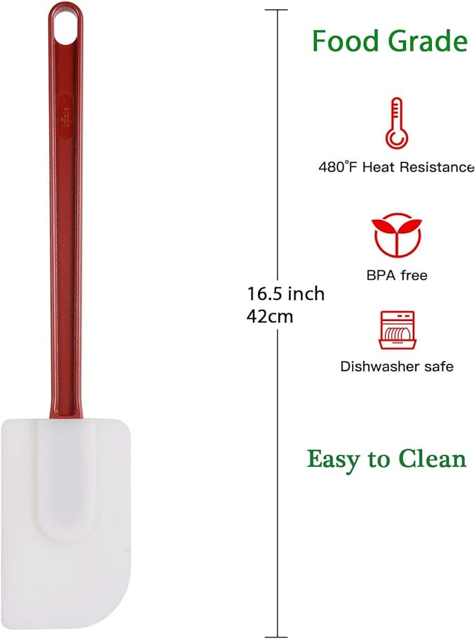 Silicone Rubber Spatula Set of 3, High Heat Commercial Spatula 16 Inch for Cooking (3 Scrapers)