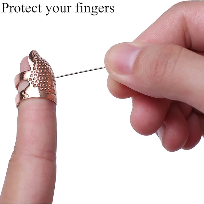 J.CARP 4Pcs Sewing Thimble, Metal Rose Gold Color Sewing Thimble Finger Protector, Adjustable Finger Shield Ring Fingertip Thimble Sewing Quilting Craft, Accessories DIY Sewing Tools (2 Sizes, S/M)