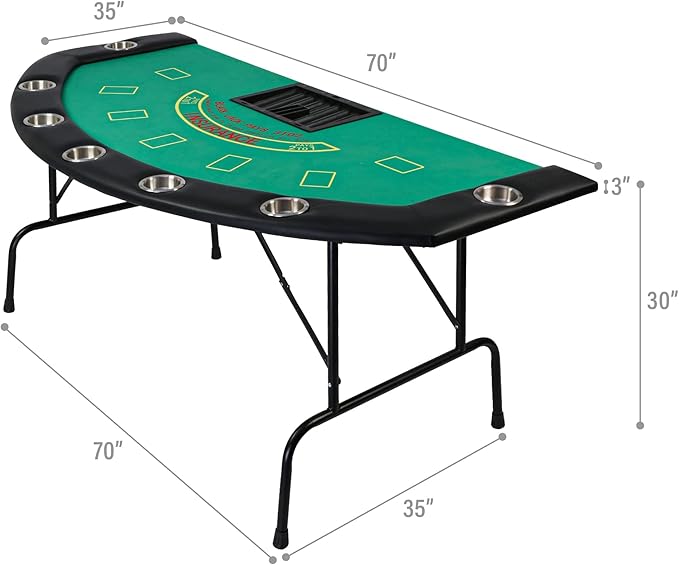 Foldable 7 Players Poker Table for Blackjack, Texas Hold'em Table with Stainless Steel Cup Holder, Casino Leisure Table for Card Games, Dominoes, Board Games,Green Speed Felt