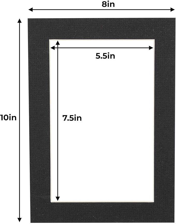 6x8 Mat for 8x10 Frame - Precut Mat Board Acid-Free Textured Black 6x8 Photo Matte for a 8x10 Picture Frame, Premium Matboard for Family Photos, Show Kits, Art, Picture Framing, Pack of 100 Mats