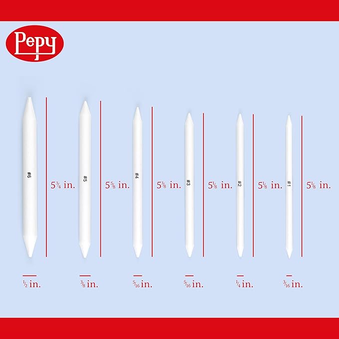 Pepy 6 PCS Blending Stumps for Drawing, Shading, Blending, Charcoal, Graphite, Colored Pencil, Pastel, Oil Pastel; Art Blenders for Paper Sketch Drawing