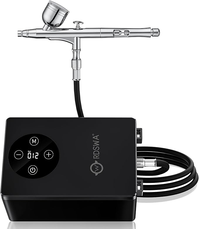 RDSWA Airbrush Kit with Air Compressor Machine,Aerografo,12-Gear Touch Sensing,51psi High Pressure Air Brush Sets,Dual-Action Spray Gun Set,Ideal for Painting,Cake,Makeup,Nails,Model,Tanning,Barber