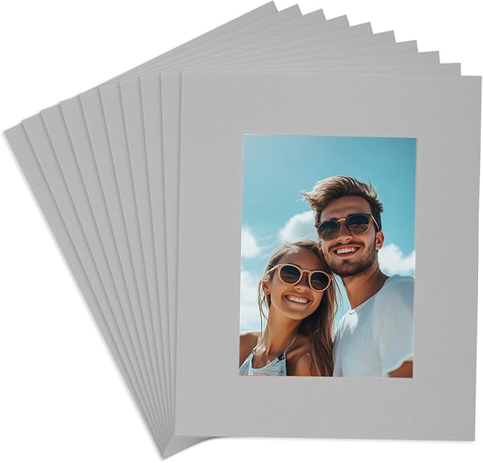 uxcell 10Pcs Picture Mats, 8 x 10 Mat Board Center for 5 x 7 Pictures Acid Free White Core Bevel Cut Frame Mattes for Display Art Measuring, Gray