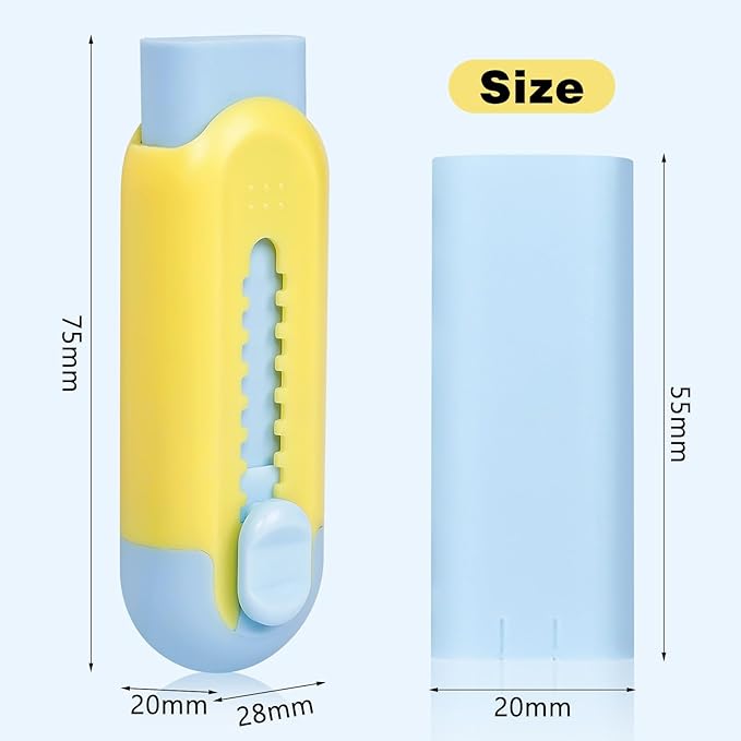 Pencil Erasers, Retractable Erasers for Pencils - Blue Yellow, Pack of 5