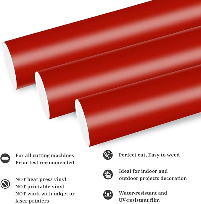 TECKWRAP Permanent Adhesive Vinyl 12" x 10ft, Matte Red