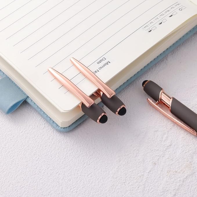 12 PCS 2 in 1 Stylus Ballpoint Pen with Stylus Tip, 1.0 mm Black Ink Metal Pen Stylus Pen for Touch Screens (Rose Gold & Gray)