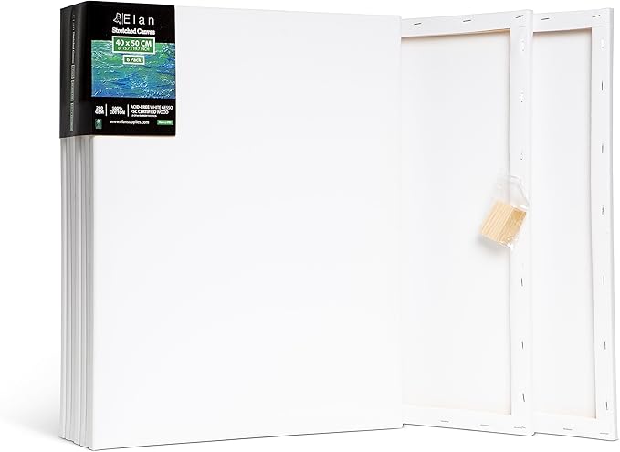 Elan Stretched Canvases 15.7x19.7, 6-Pack Canvases for Painting Painting Canvas Bulk, Stretched Canvas for Adults Blank Canvas for Painting, Painting Canvases, Paint Canvases for Painting, Art Canvas